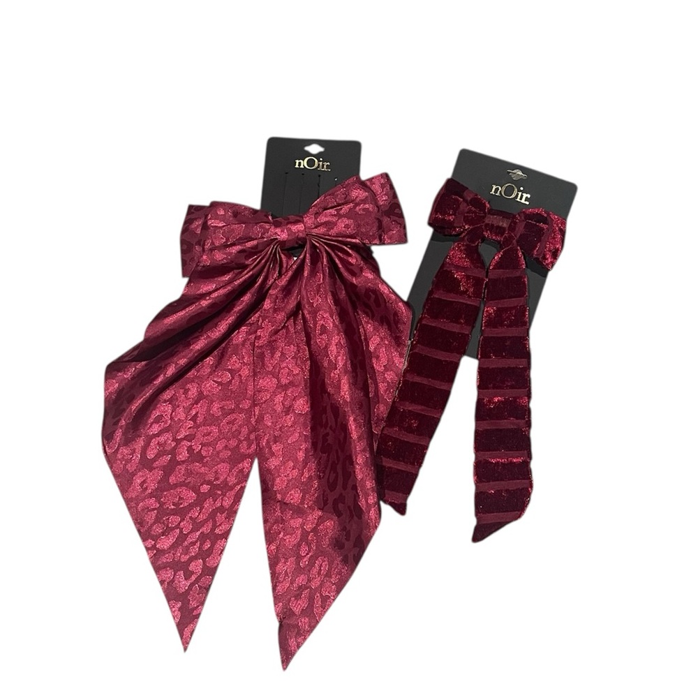 nOir Burgundy Hair Bows clip Set NWT